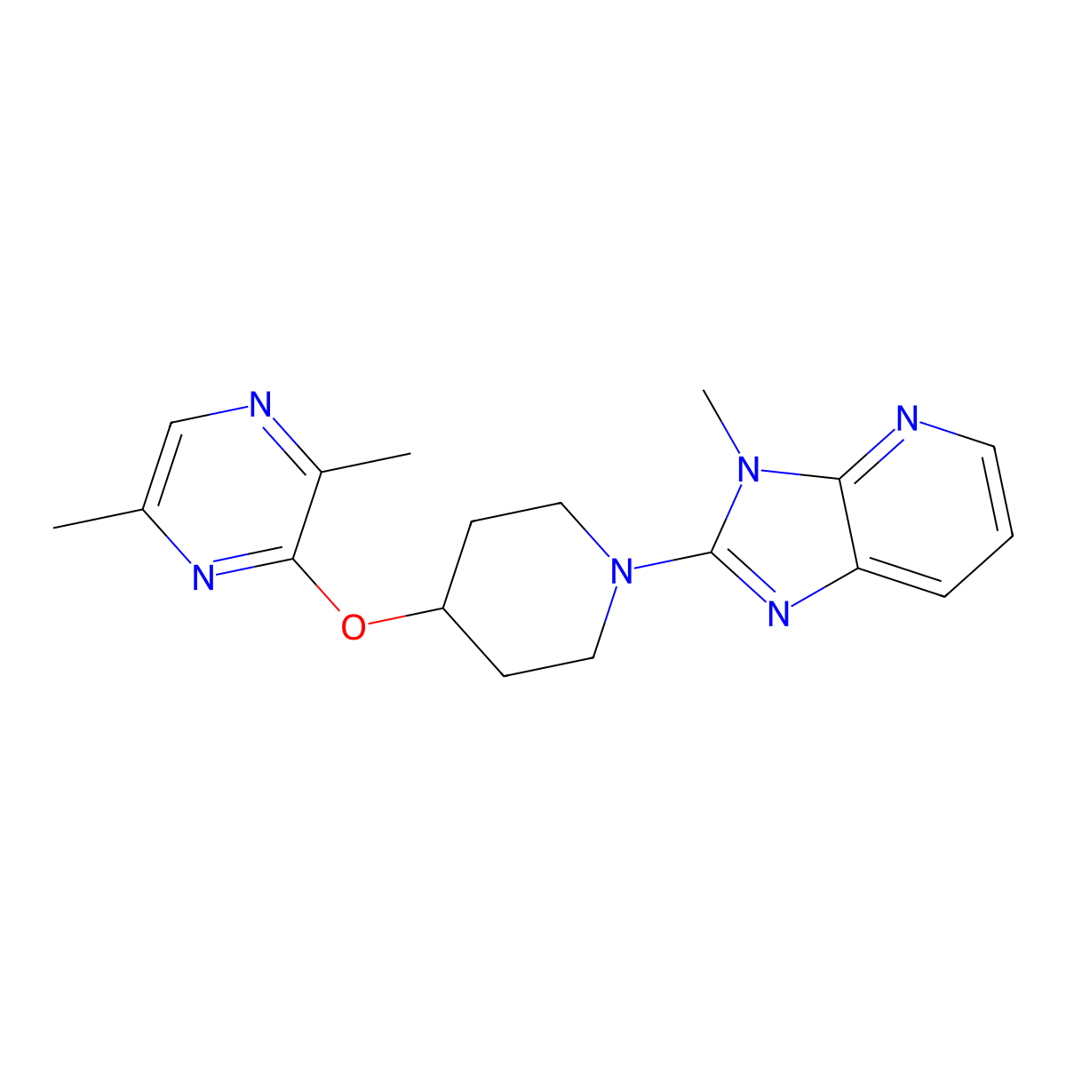2,5-dimethyl-3-[(1-{3-methyl-3H-imidazo[4,5-b]pyridin-2-yl}piperidin-4-yl)oxy]pyrazine molecular structure, CAS 2742052-47-5