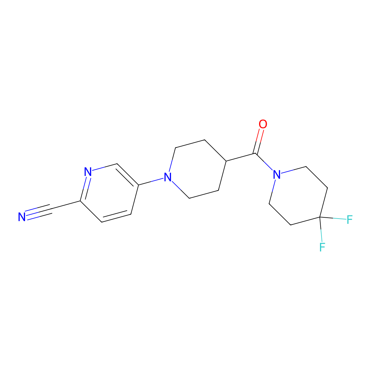 5-[4-(4,4-Difluoropiperidine-1-carbonyl)piperidin-1-yl]pyridine-2-carbonitrile molecular structure, CAS 2742052-48-6