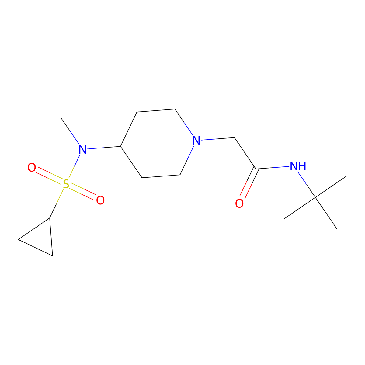 N-tert-butyl-2-[4-(N-methylcyclopropanesulfonamido)piperidin-1-yl]acetamide molecular structure, CAS 2742052-49-7