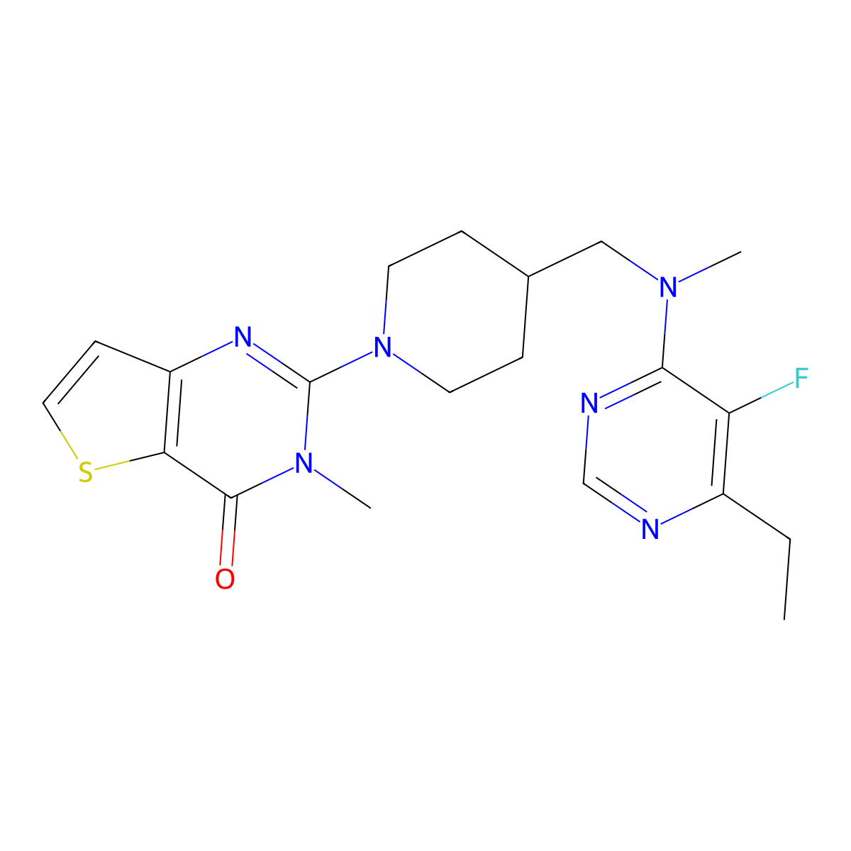 2-(4-{[(6-ethyl-5-fluoropyrimidin-4-yl)(methyl)amino]methyl}piperidin-1-yl)-3-methyl-3H,4H-thieno[3,2-d]pyrimidin-4-one molecular structure, CAS 2742052-51-1