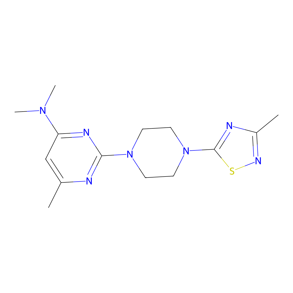 N,N,6-trimethyl-2-[4-(3-methyl-1,2,4-thiadiazol-5-yl)piperazin-1-yl]pyrimidin-4-amine molecular structure, CAS 2742052-53-3