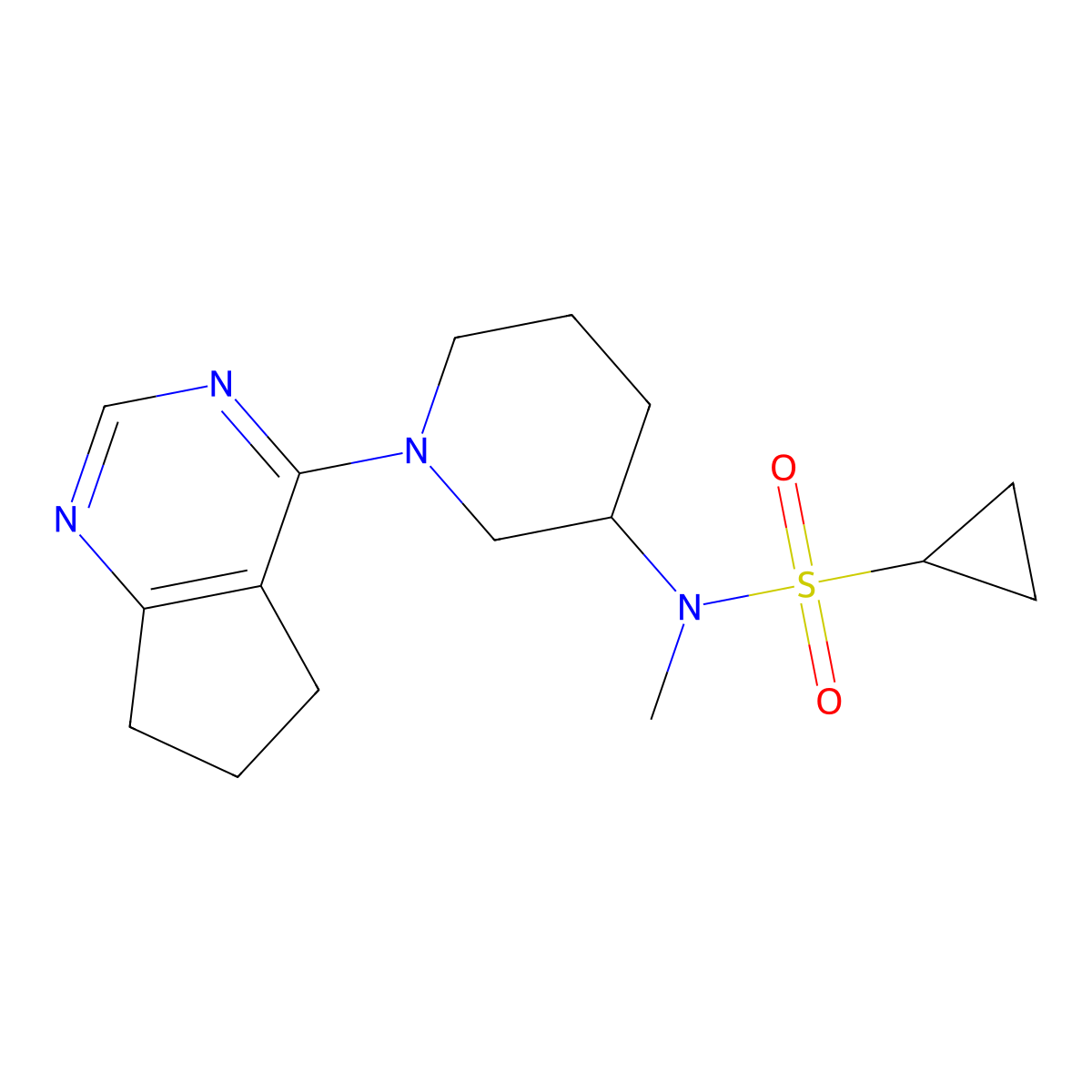 N-(1-{5H,6H,7H-cyclopenta[d]pyrimidin-4-yl}piperidin-3-yl)-N-methylcyclopropanesulfonamide molecular structure, CAS 2742052-57-7