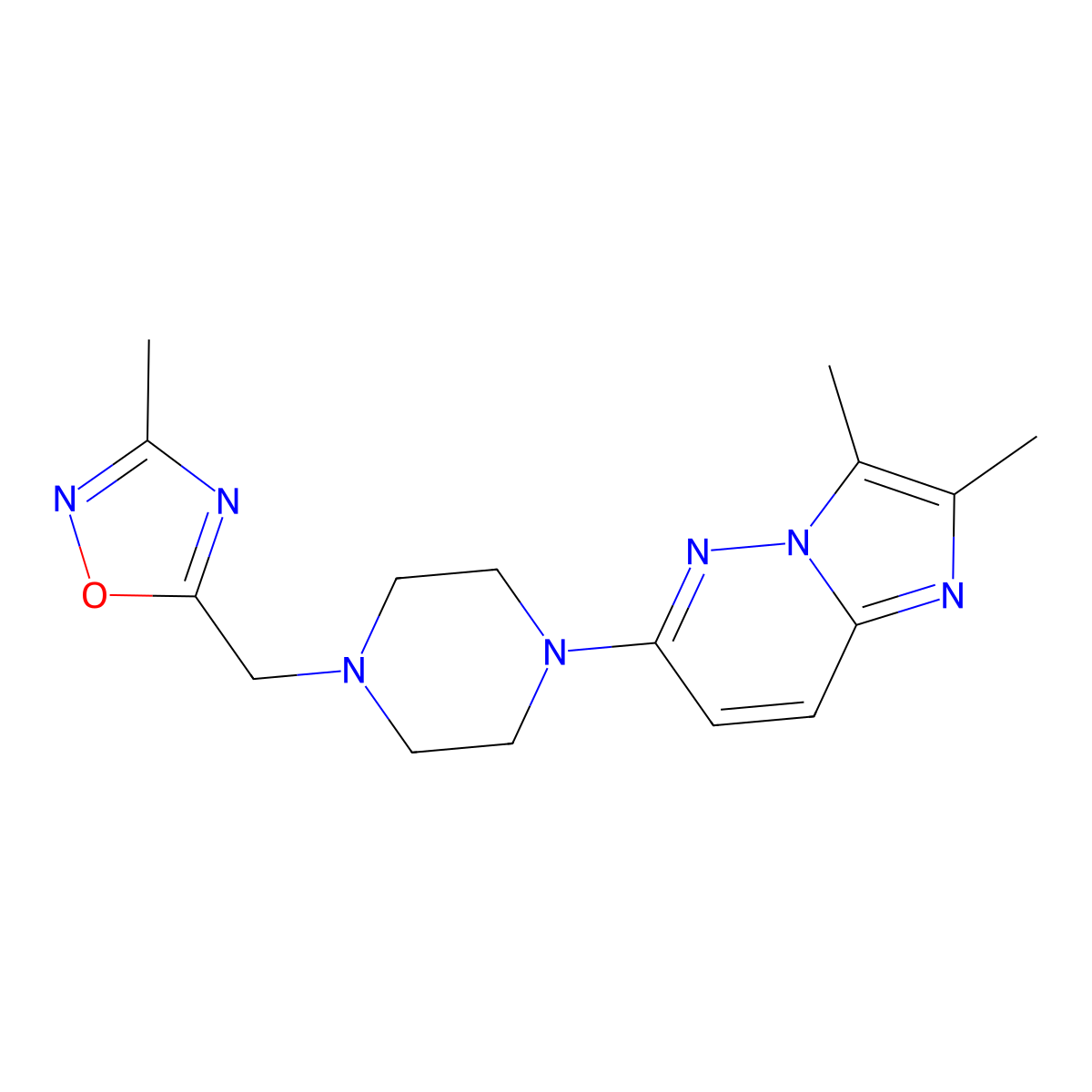 1-{2,3-Dimethylimidazo[1,2-b]pyridazin-6-yl}-4-[(3-methyl-1,2,4-oxadiazol-5-yl)methyl]piperazine molecular structure, CAS 2742052-60-2