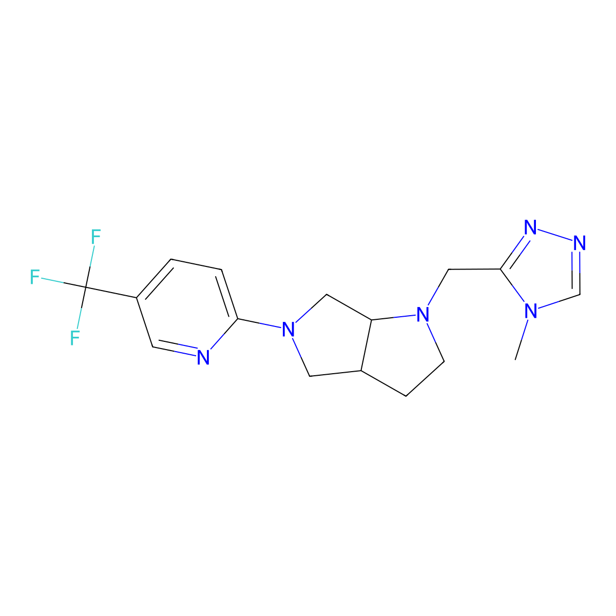 2-{1-[(4-methyl-4H-1,2,4-triazol-3-yl)methyl]-octahydropyrrolo[3,4-b]pyrrol-5-yl}-5-(trifluoromethyl)pyridine molecular structure, CAS 2742052-61-3