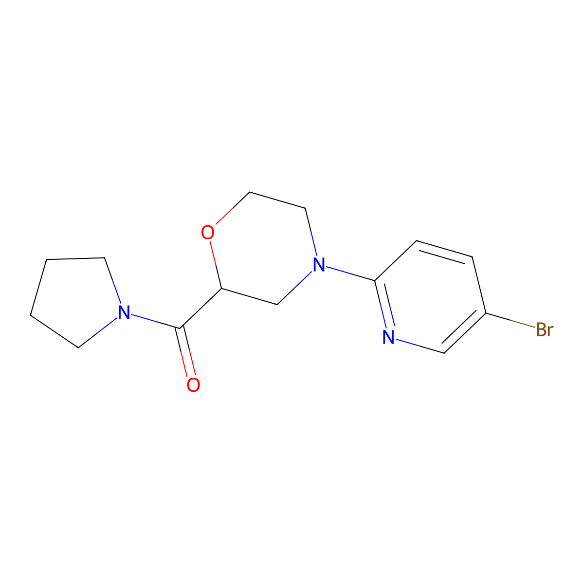 4-(5-Bromopyridin-2-yl)-2-(pyrrolidine-1-carbonyl)morpholine molecular structure, CAS 2742052-63-5