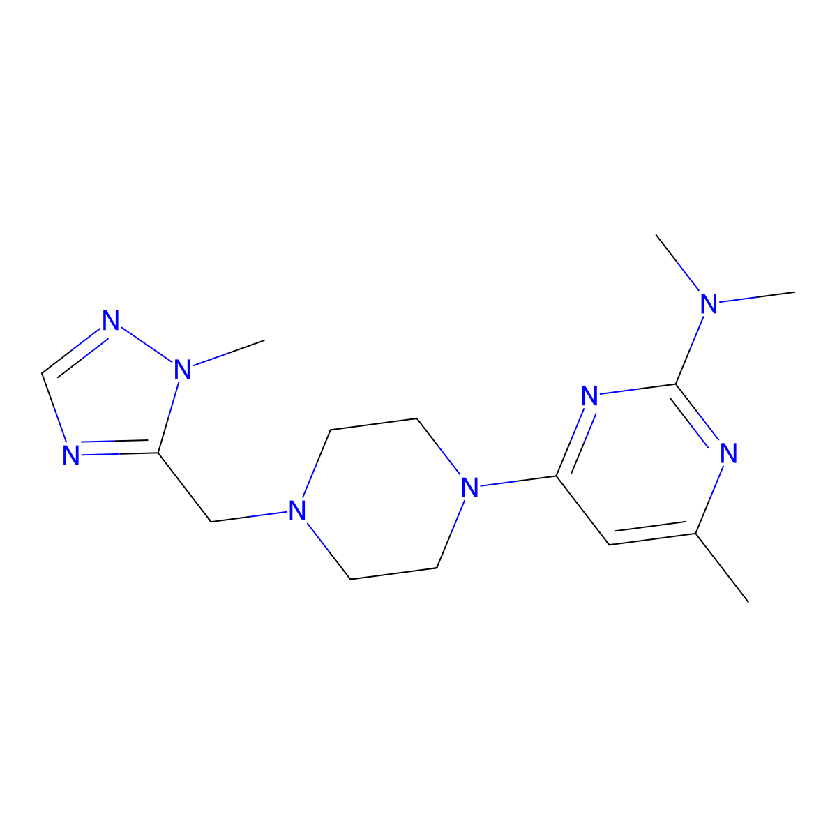 N,N,4-trimethyl-6-{4-[(1-methyl-1H-1,2,4-triazol-5-yl)methyl]piperazin-1-yl}pyrimidin-2-amine molecular structure, CAS 2742052-71-5