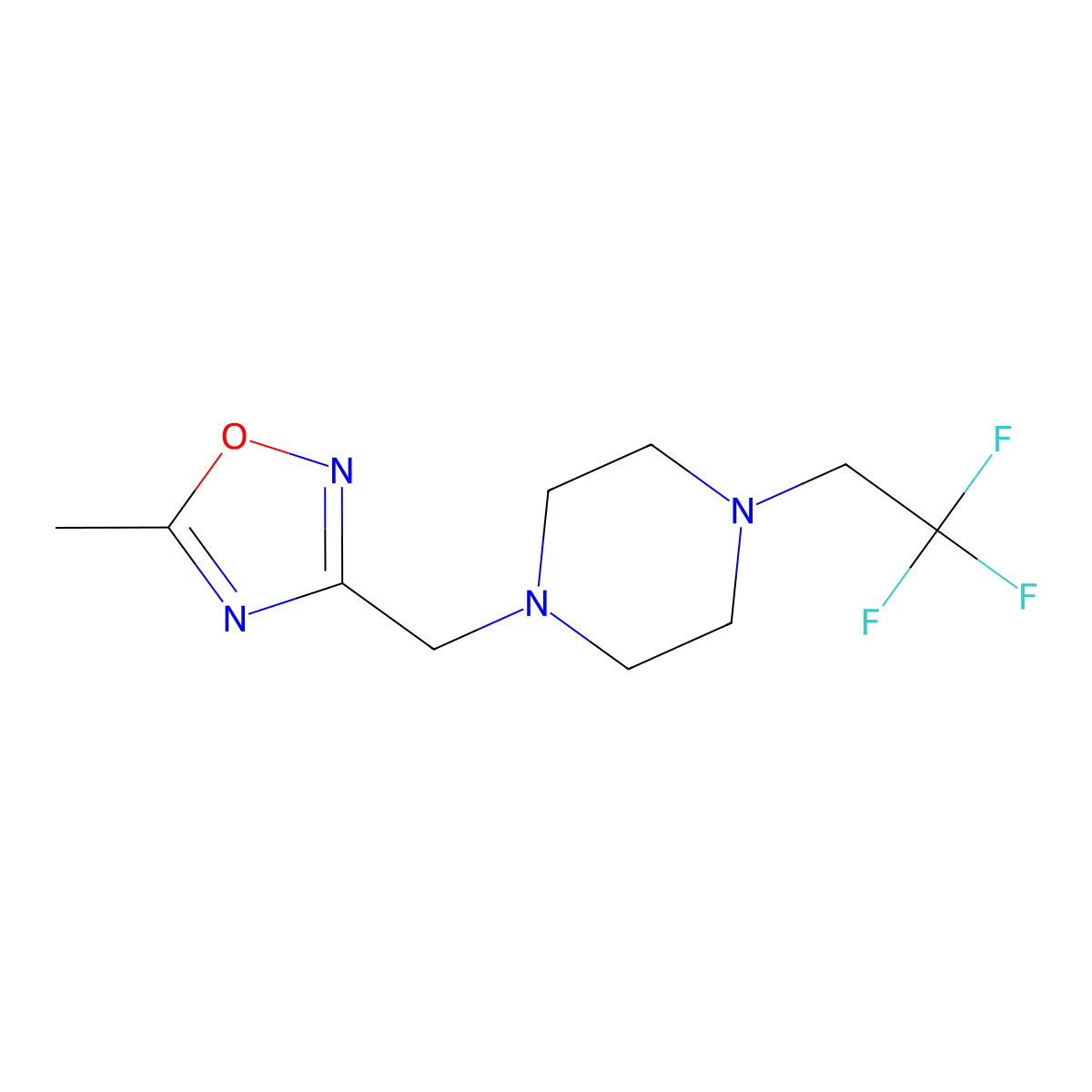 1-[(5-Methyl-1,2,4-oxadiazol-3-yl)methyl]-4-(2,2,2-trifluoroethyl)piperazine molecular structure, CAS 2742052-76-0