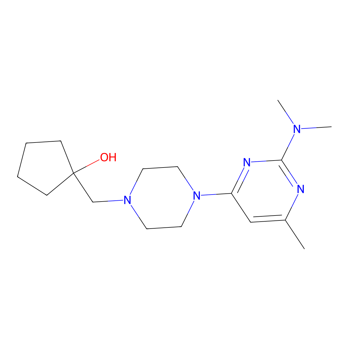 1-({4-[2-(Dimethylamino)-6-methylpyrimidin-4-yl]piperazin-1-yl}methyl)cyclopentan-1-ol molecular structure, CAS 2742052-79-3