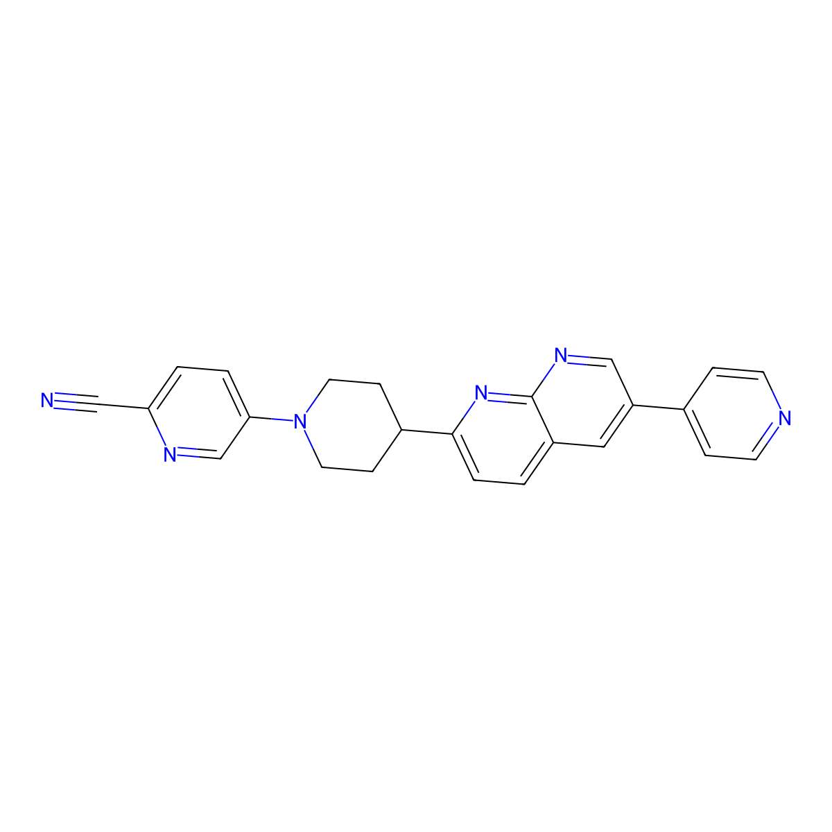 5-{4-[6-(Pyridin-4-yl)-1,8-naphthyridin-2-yl]piperidin-1-yl}pyridine-2-carbonitrile molecular structure, CAS 2742052-80-6
