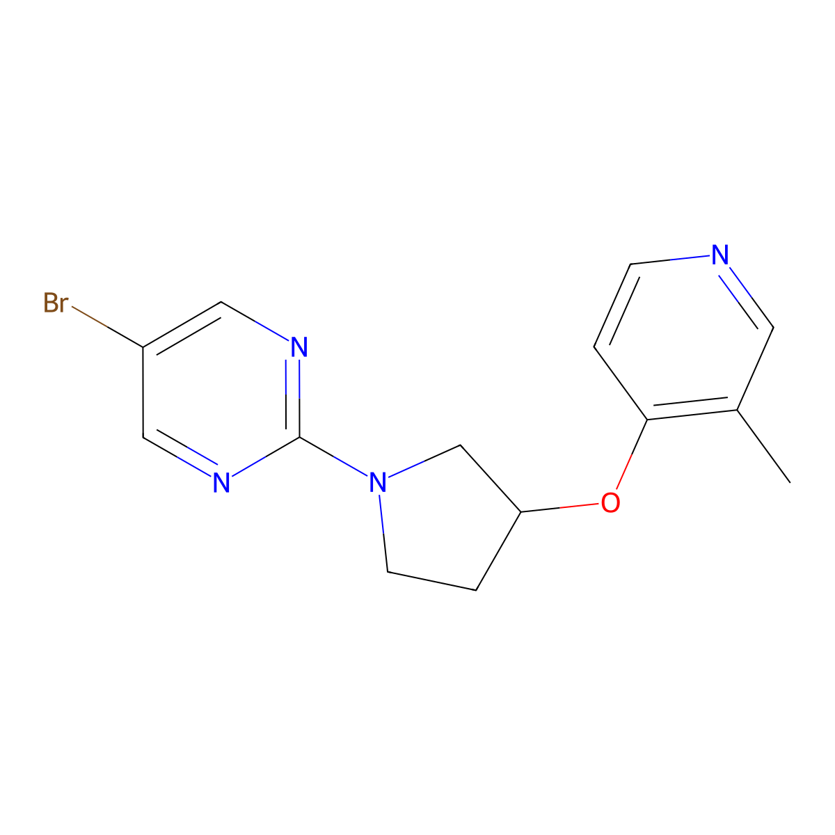 5-Bromo-2-{3-[(3-methylpyridin-4-yl)oxy]pyrrolidin-1-yl}pyrimidine molecular structure, CAS 2742052-83-9