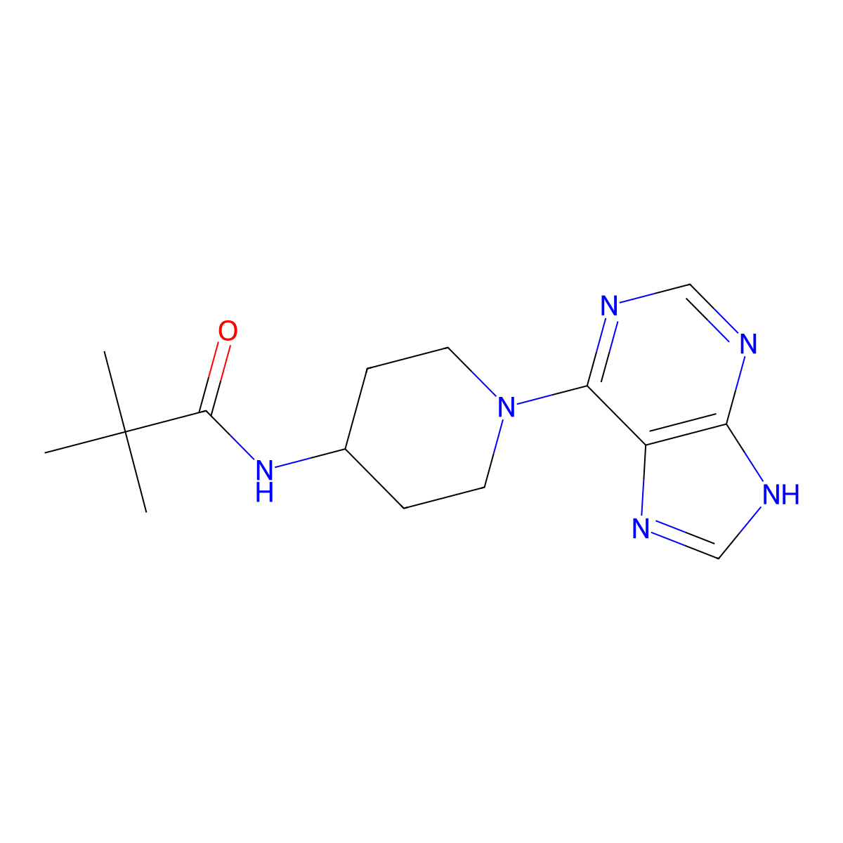 2,2-dimethyl-N-[1-(9H-purin-6-yl)piperidin-4-yl]propanamide molecular structure, CAS 2742052-85-1