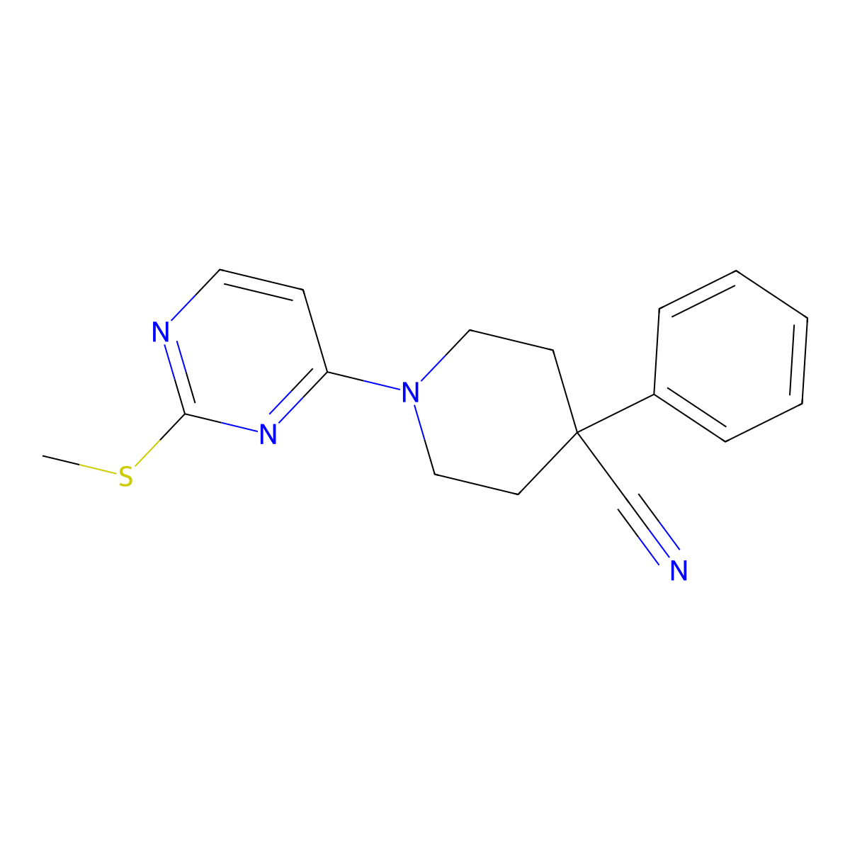 1-[2-(Methylsulfanyl)pyrimidin-4-yl]-4-phenylpiperidine-4-carbonitrile molecular structure, CAS 2742052-89-5