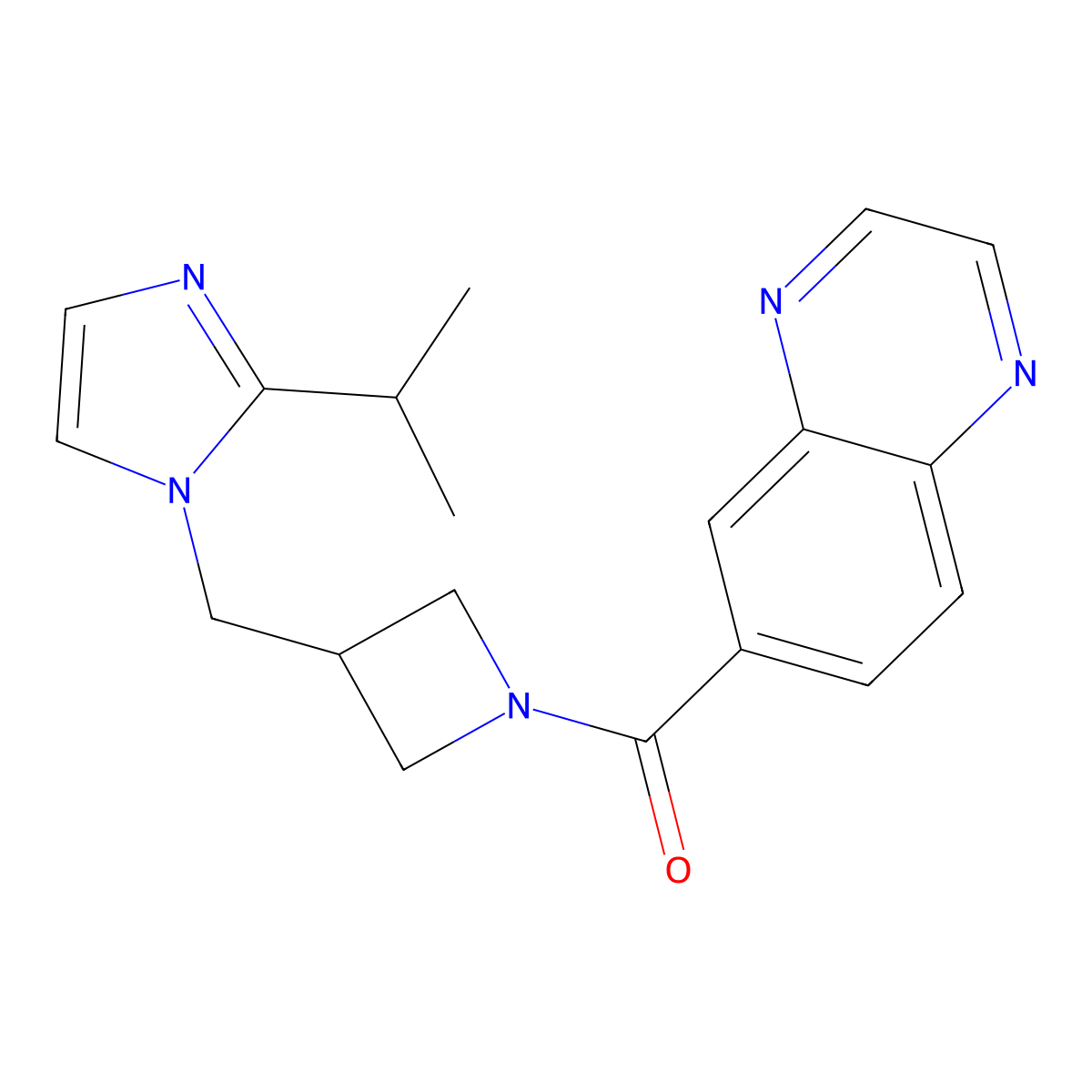6-(3-{[2-(propan-2-yl)-1H-imidazol-1-yl]methyl}azetidine-1-carbonyl)quinoxaline molecular structure, CAS 2742052-90-8