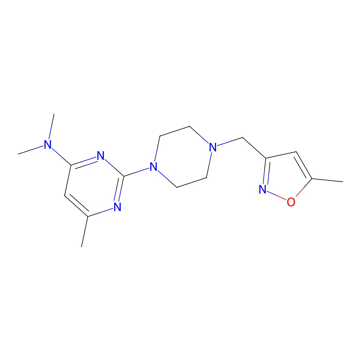 N,N,6-trimethyl-2-{4-[(5-methyl-1,2-oxazol-3-yl)methyl]piperazin-1-yl}pyrimidin-4-amine molecular structure, CAS 2742052-92-0