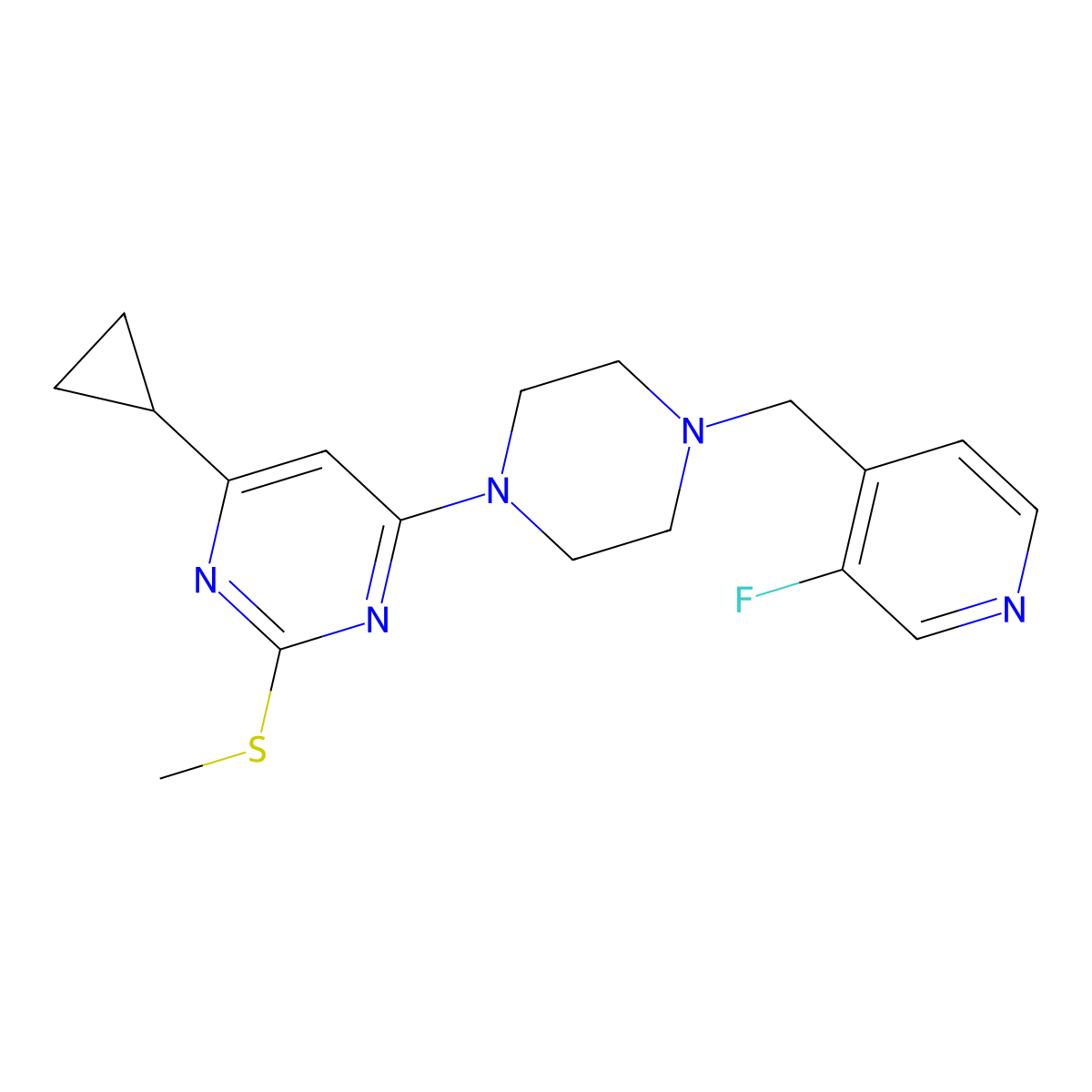 4-Cyclopropyl-6-{4-[(3-fluoropyridin-4-yl)methyl]piperazin-1-yl}-2-(methylsulfanyl)pyrimidine molecular structure, CAS 2742052-95-3