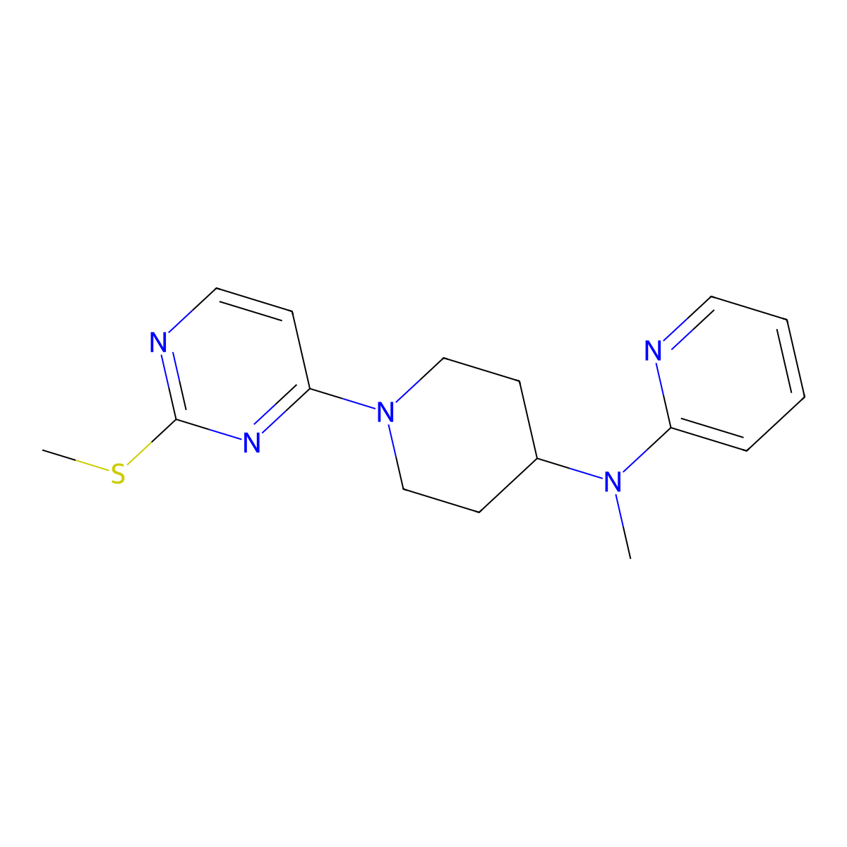 N-methyl-N-{1-[2-(methylsulfanyl)pyrimidin-4-yl]piperidin-4-yl}pyridin-2-amine molecular structure, CAS 2742053-02-5