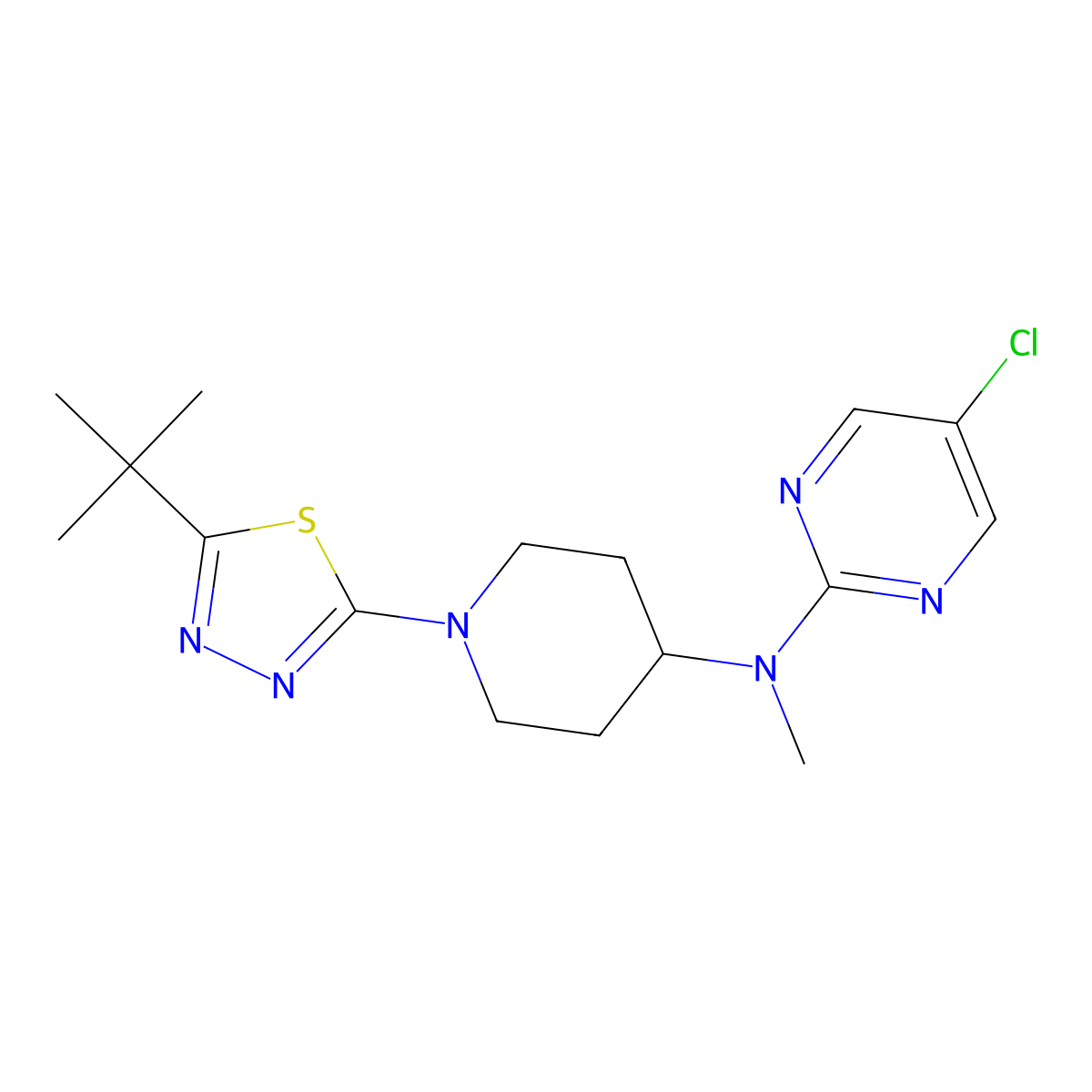 N-[1-(5-tert-butyl-1,3,4-thiadiazol-2-yl)piperidin-4-yl]-5-chloro-N-methylpyrimidin-2-amine molecular structure, CAS 2742053-07-0