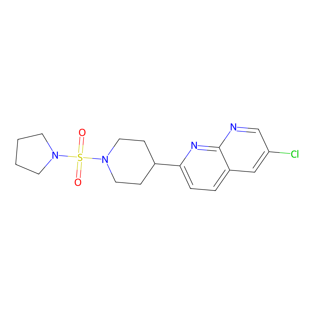 6-Chloro-2-[1-(pyrrolidine-1-sulfonyl)piperidin-4-yl]-1,8-naphthyridine molecular structure, CAS 2742053-08-1