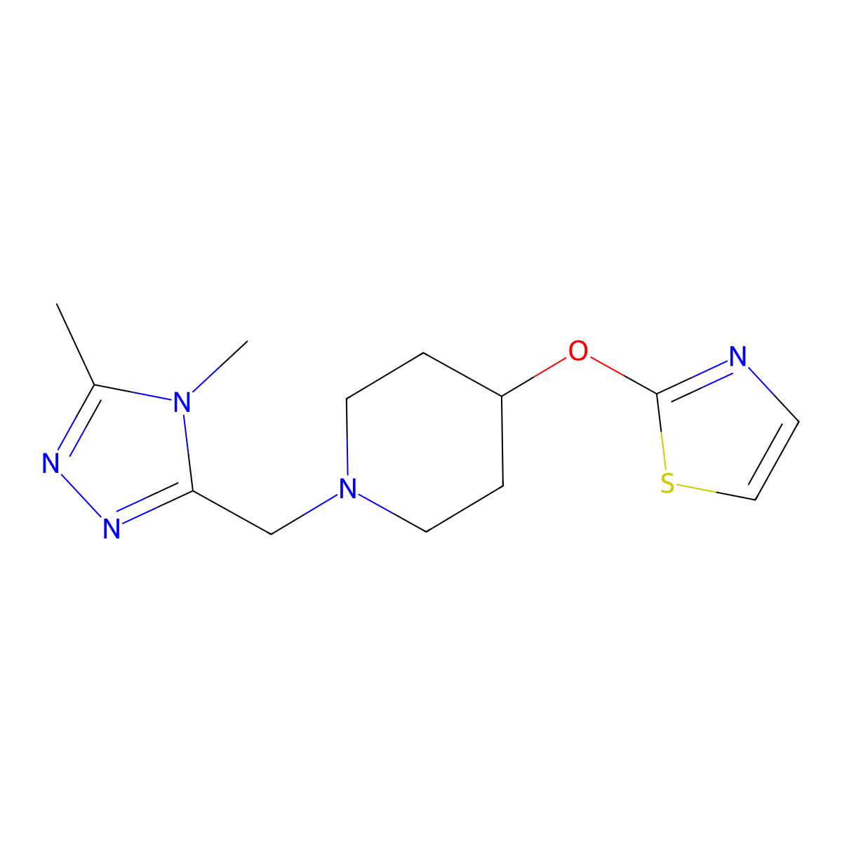 1-[(4,5-dimethyl-4H-1,2,4-triazol-3-yl)methyl]-4-(1,3-thiazol-2-yloxy)piperidine molecular structure, CAS 2742053-12-7