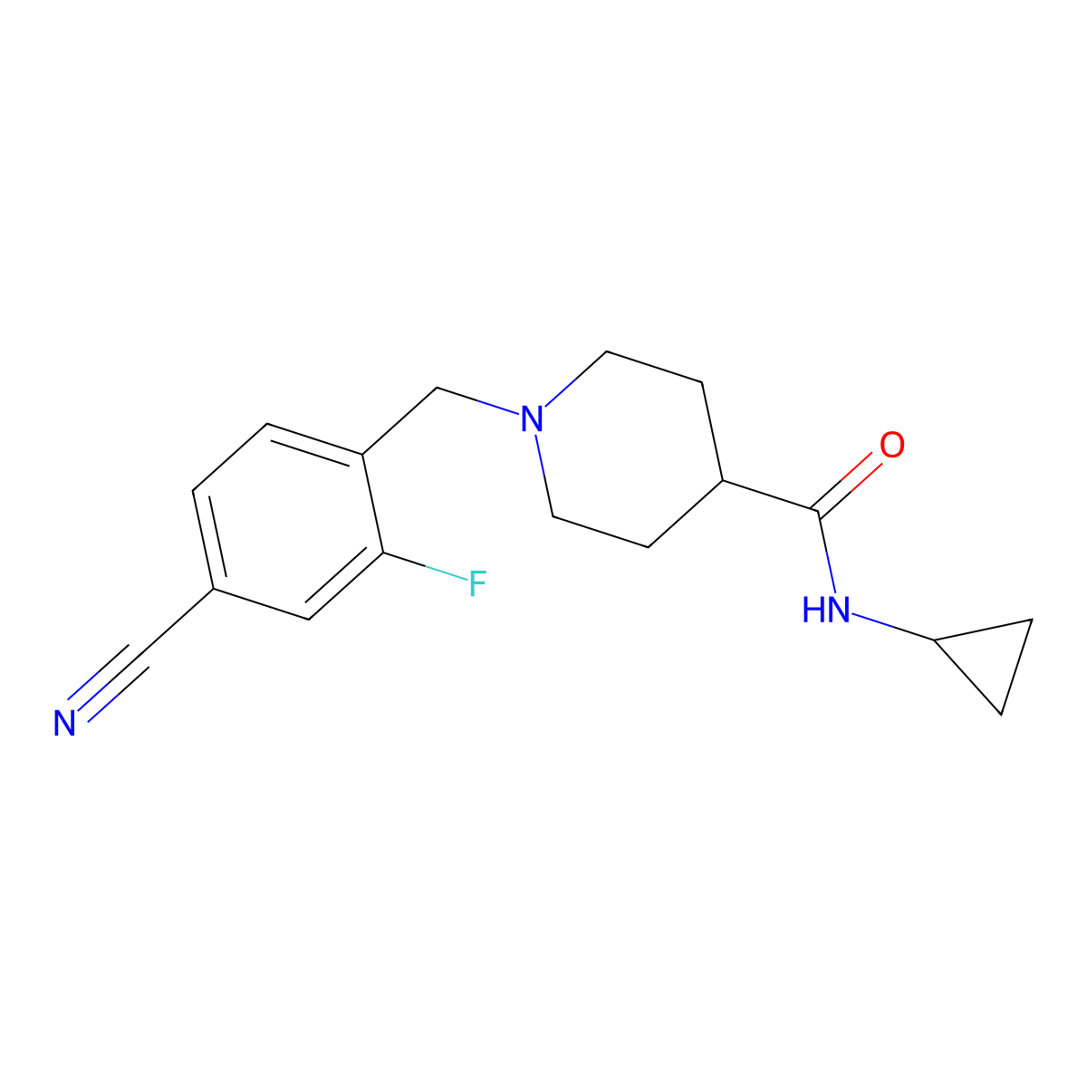 1-[(4-cyano-2-fluorophenyl)methyl]-N-cyclopropylpiperidine-4-carboxamide molecular structure, CAS 2742053-13-8