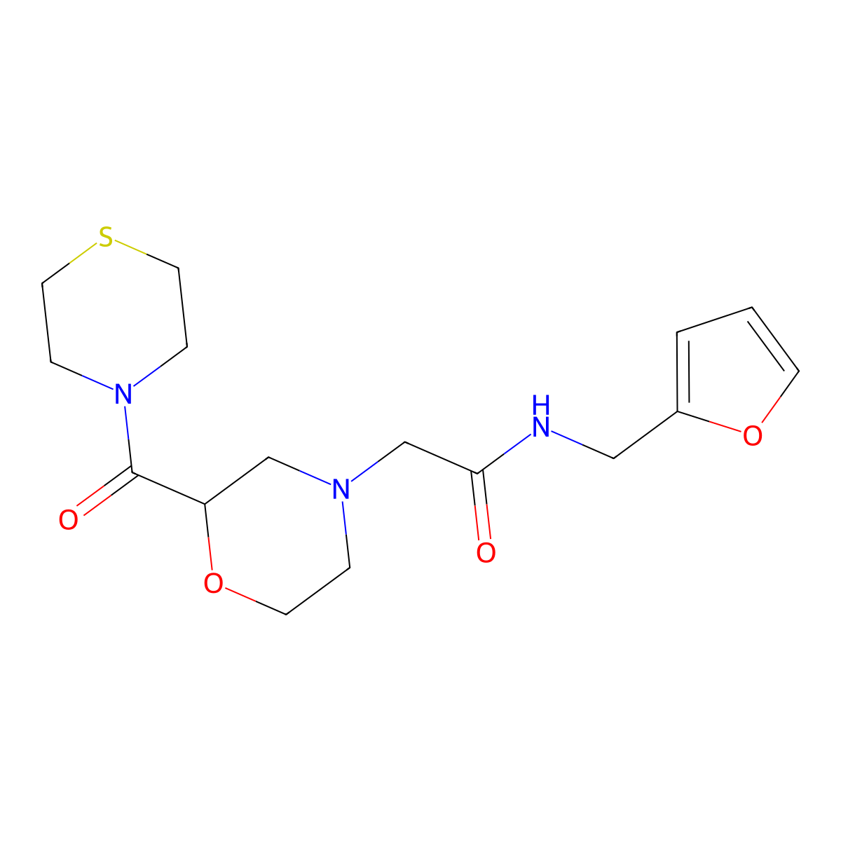 N-[(furan-2-yl)methyl]-2-[2-(thiomorpholine-4-carbonyl)morpholin-4-yl]acetamide molecular structure, CAS 2742053-15-0