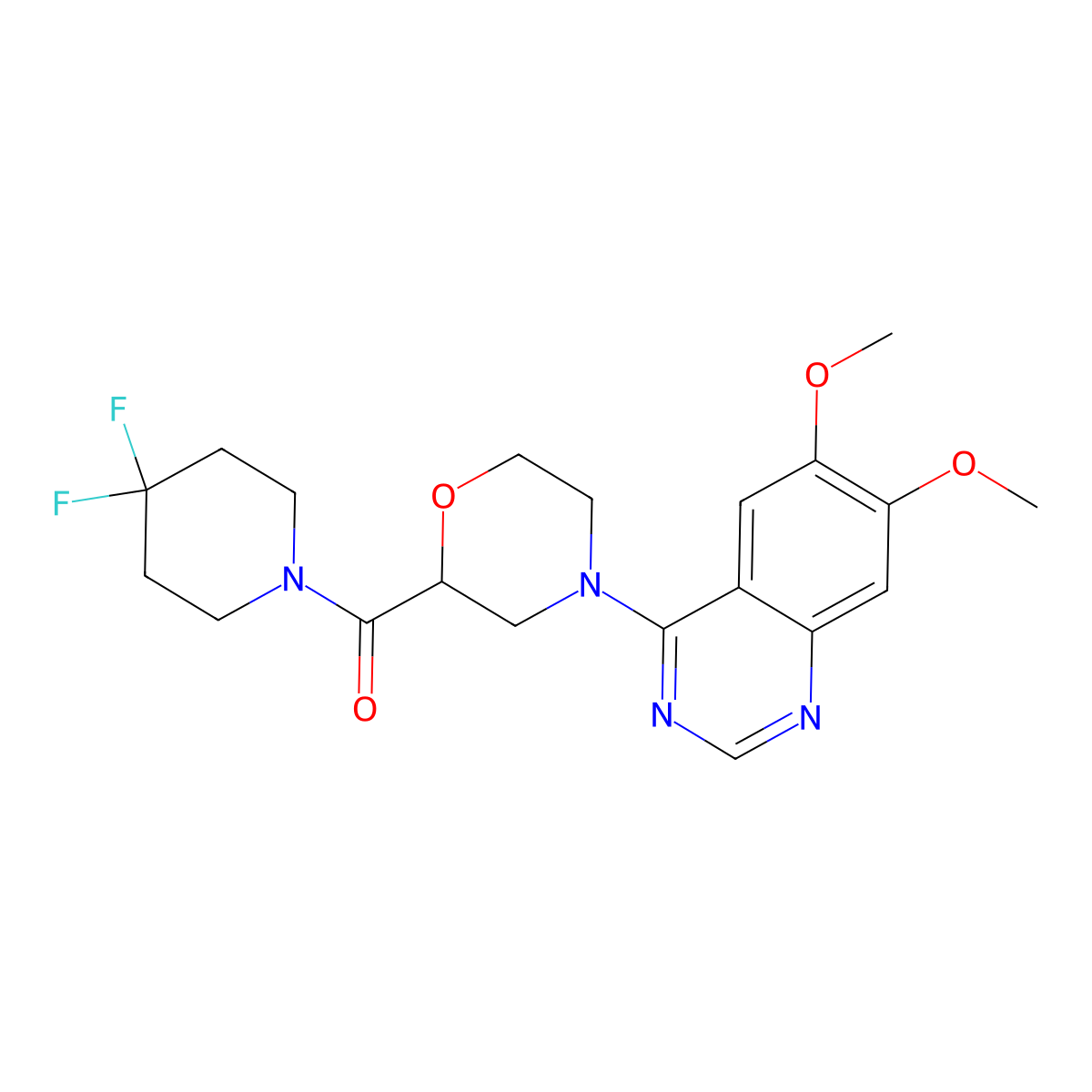 4-[2-(4,4-Difluoropiperidine-1-carbonyl)morpholin-4-yl]-6,7-dimethoxyquinazoline molecular structure, CAS 2742053-17-2