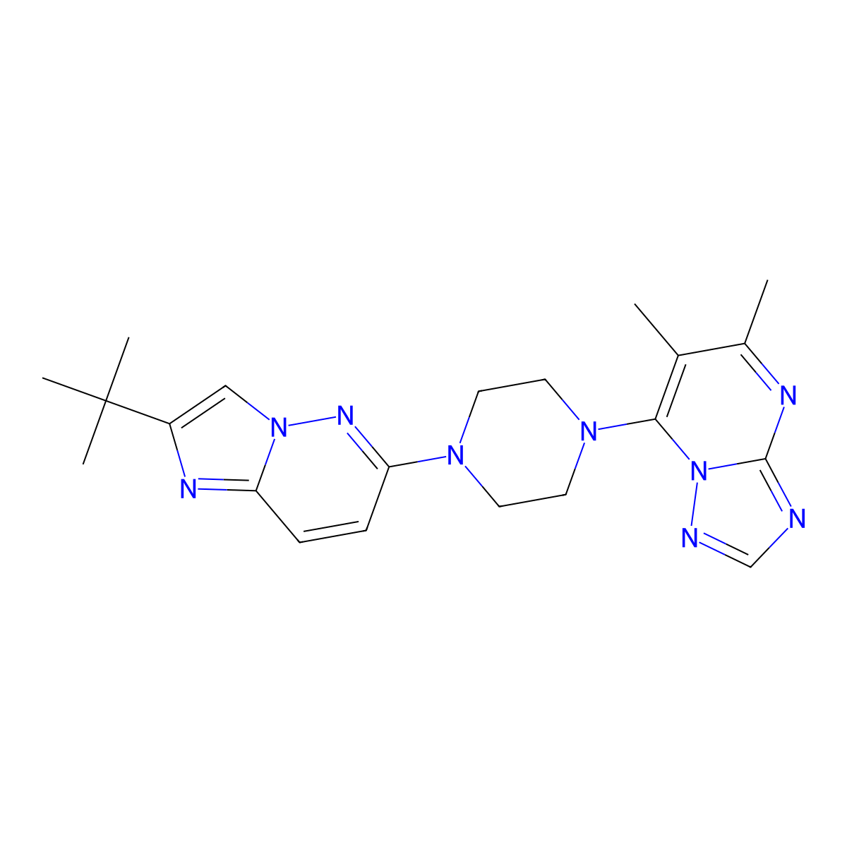 1-{2-Tert-butylimidazo[1,2-b]pyridazin-6-yl}-4-{5,6-dimethyl-[1,2,4]triazolo[1,5-a]pyrimidin-7-yl}piperazine molecular structure, CAS 2742053-20-7