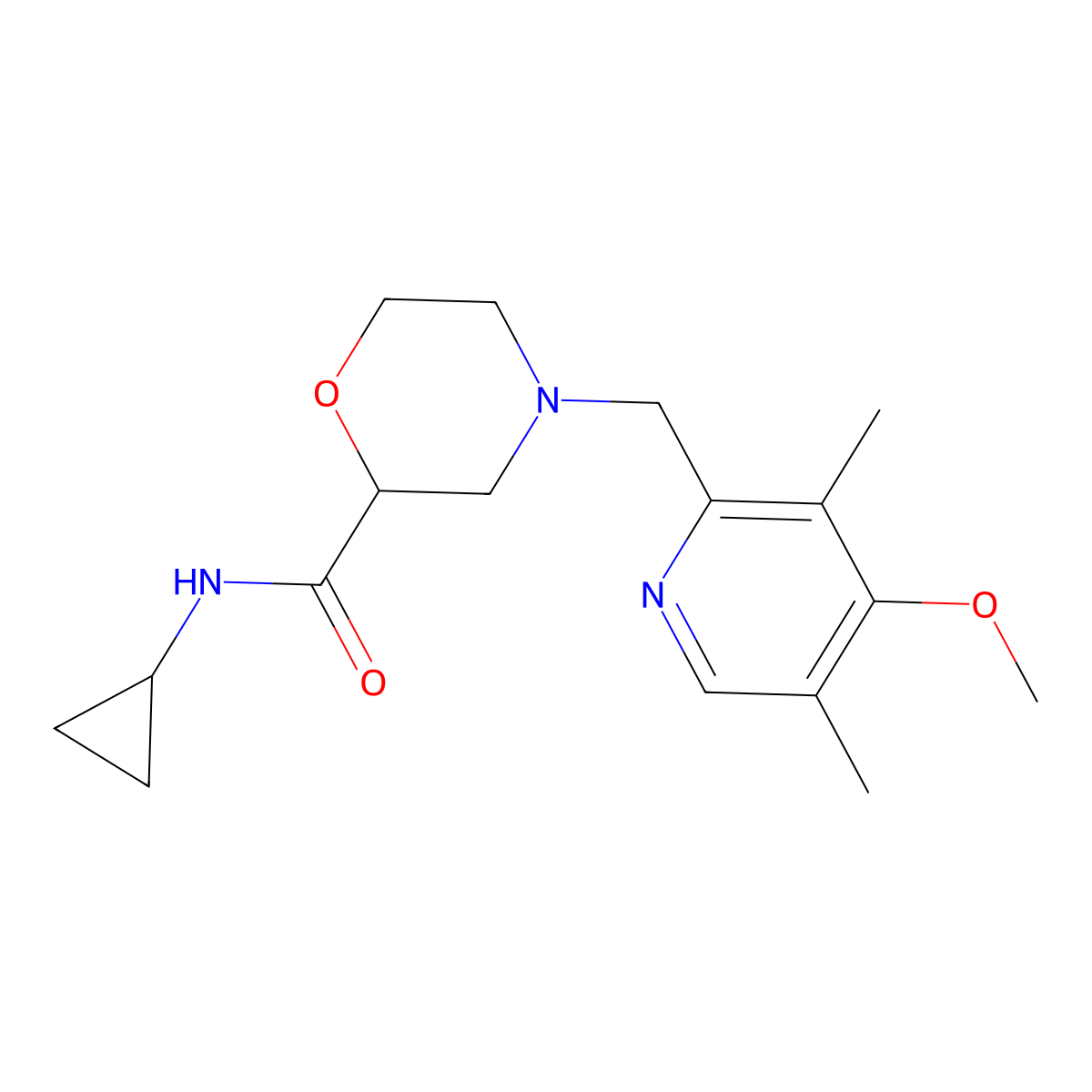 N-cyclopropyl-4-[(4-methoxy-3,5-dimethylpyridin-2-yl)methyl]morpholine-2-carboxamide molecular structure, CAS 2742053-24-1