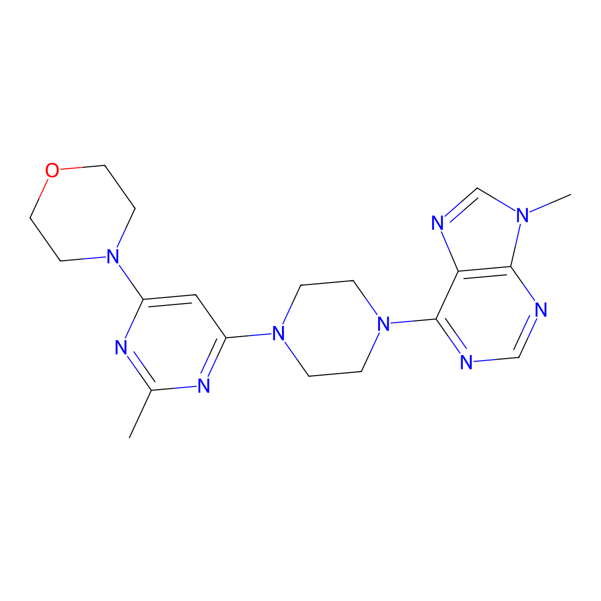 9-methyl-6-{4-[2-methyl-6-(morpholin-4-yl)pyrimidin-4-yl]piperazin-1-yl}-9H-purine molecular structure, CAS 2742053-26-3