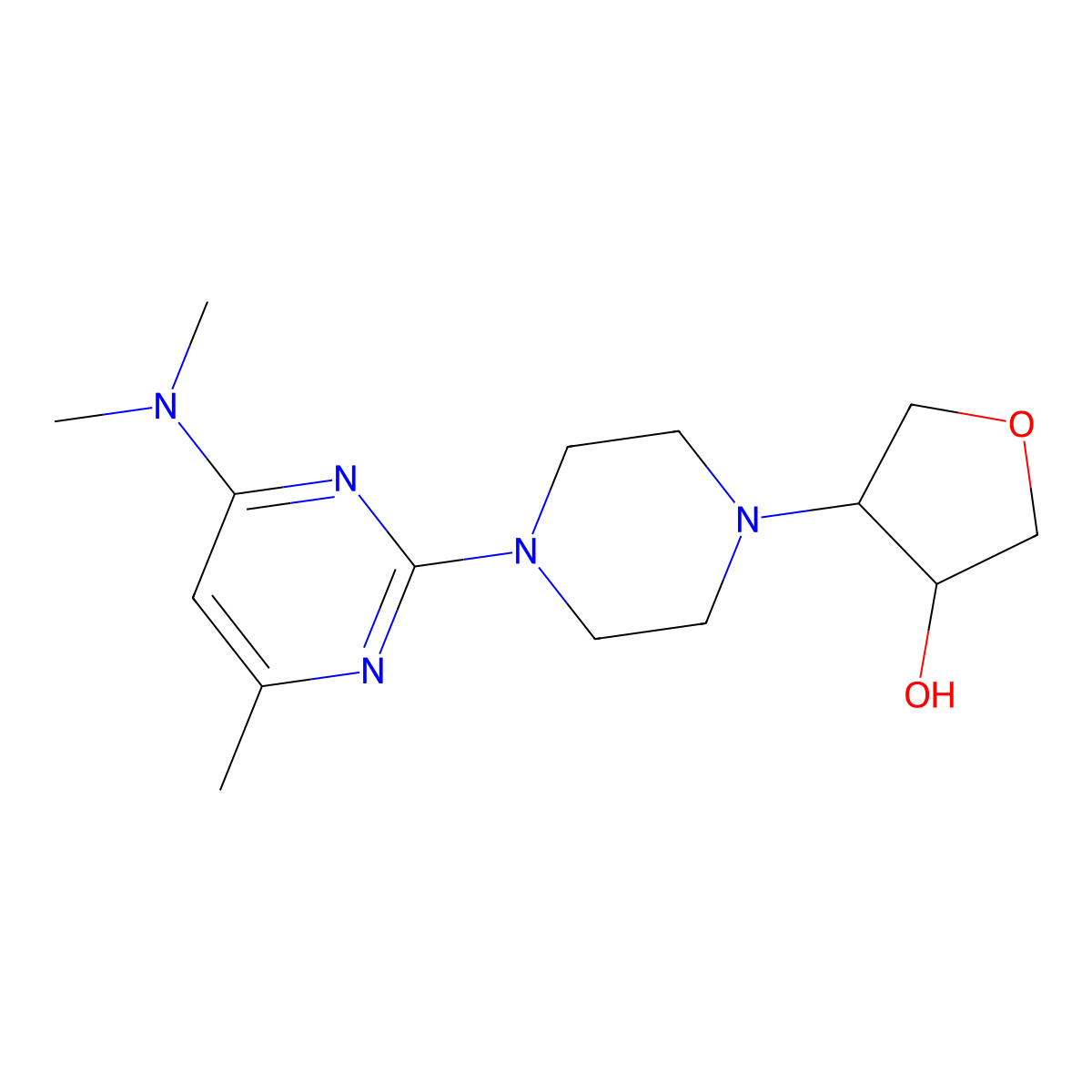 4-{4-[4-(Dimethylamino)-6-methylpyrimidin-2-yl]piperazin-1-yl}oxolan-3-ol molecular structure, CAS 2742053-28-5