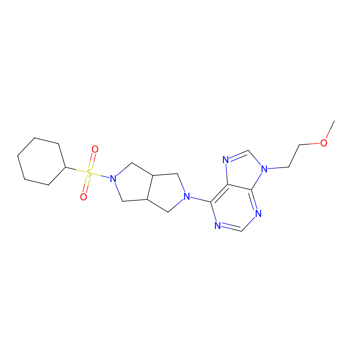 6-[5-(cyclohexanesulfonyl)-octahydropyrrolo[3,4-c]pyrrol-2-yl]-9-(2-methoxyethyl)-9H-purine molecular structure, CAS 2742053-29-6