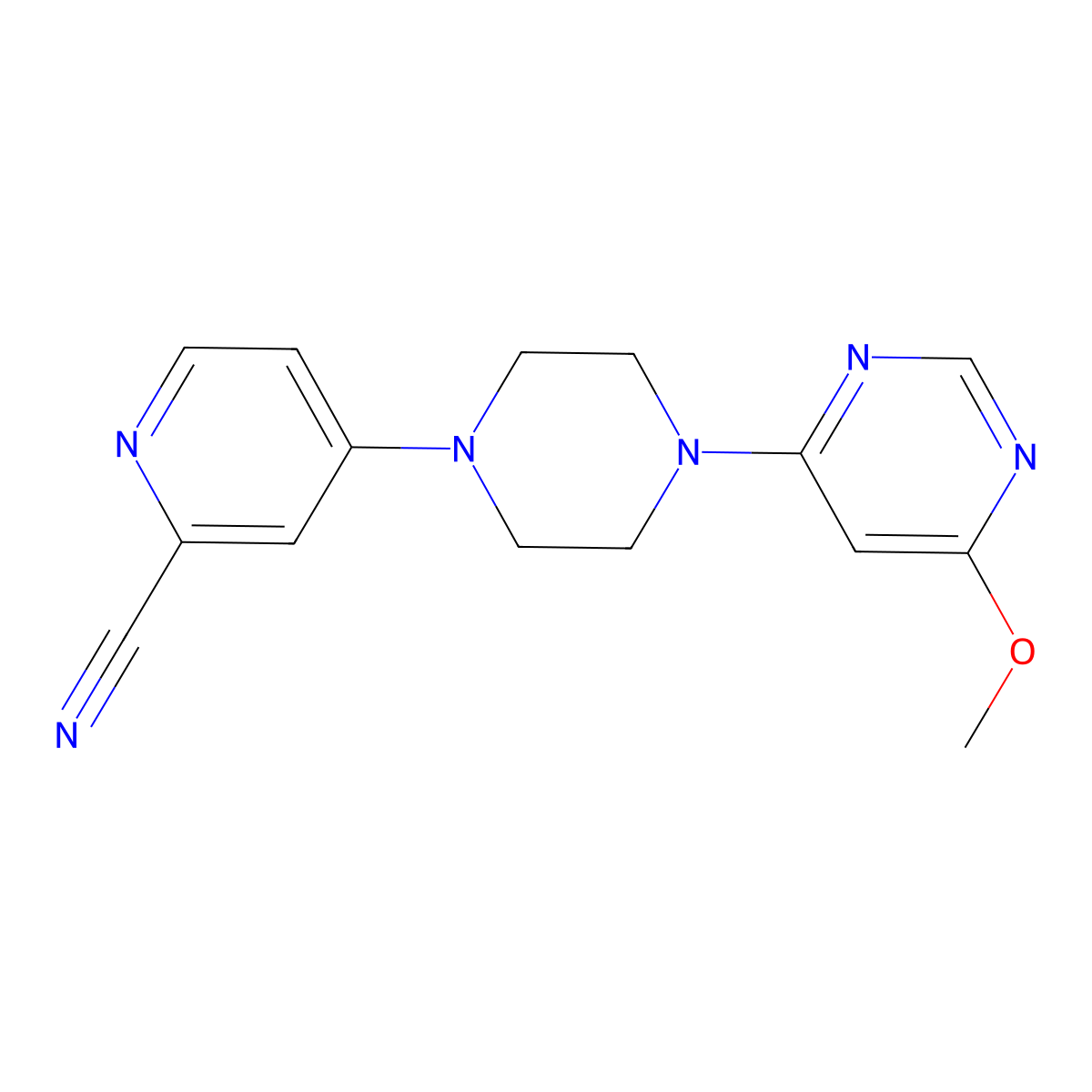 4-[4-(6-Methoxypyrimidin-4-yl)piperazin-1-yl]pyridine-2-carbonitrile molecular structure, CAS 2742053-31-0