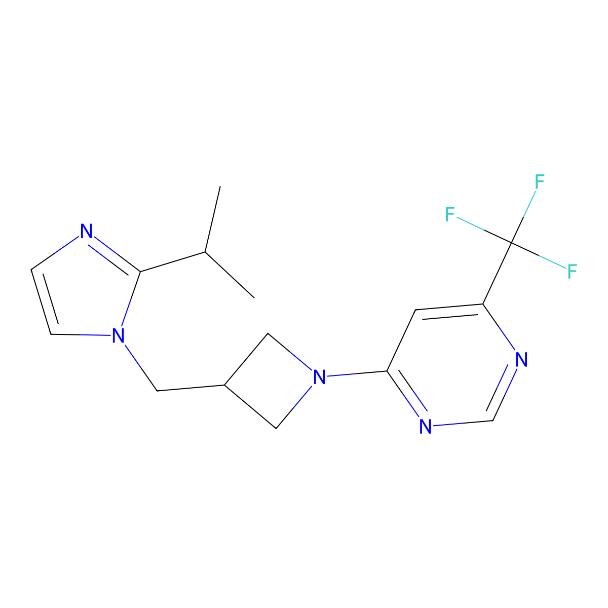 4-(3-{[2-(propan-2-yl)-1H-imidazol-1-yl]methyl}azetidin-1-yl)-6-(trifluoromethyl)pyrimidine molecular structure, CAS 2742053-35-4