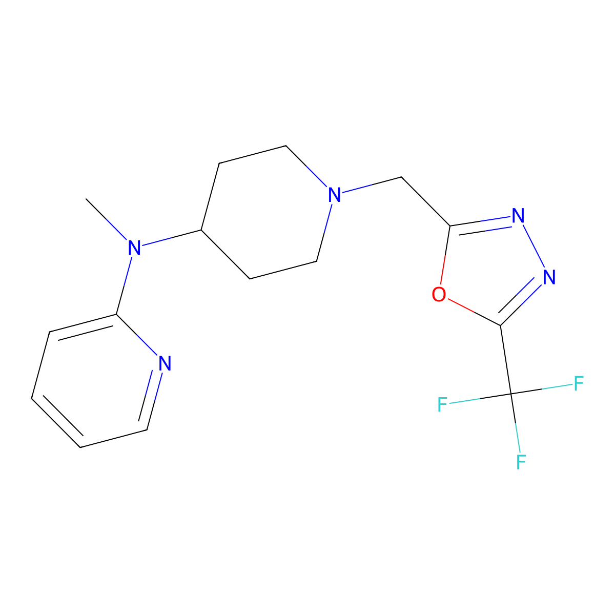 N-methyl-N-(1-{[5-(trifluoromethyl)-1,3,4-oxadiazol-2-yl]methyl}piperidin-4-yl)pyridin-2-amine molecular structure, CAS 2742053-37-6