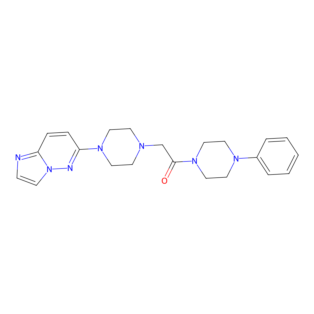 2-(4-{Imidazo[1,2-b]pyridazin-6-yl}piperazin-1-yl)-1-(4-phenylpiperazin-1-yl)ethan-1-one molecular structure, CAS 2742053-38-7