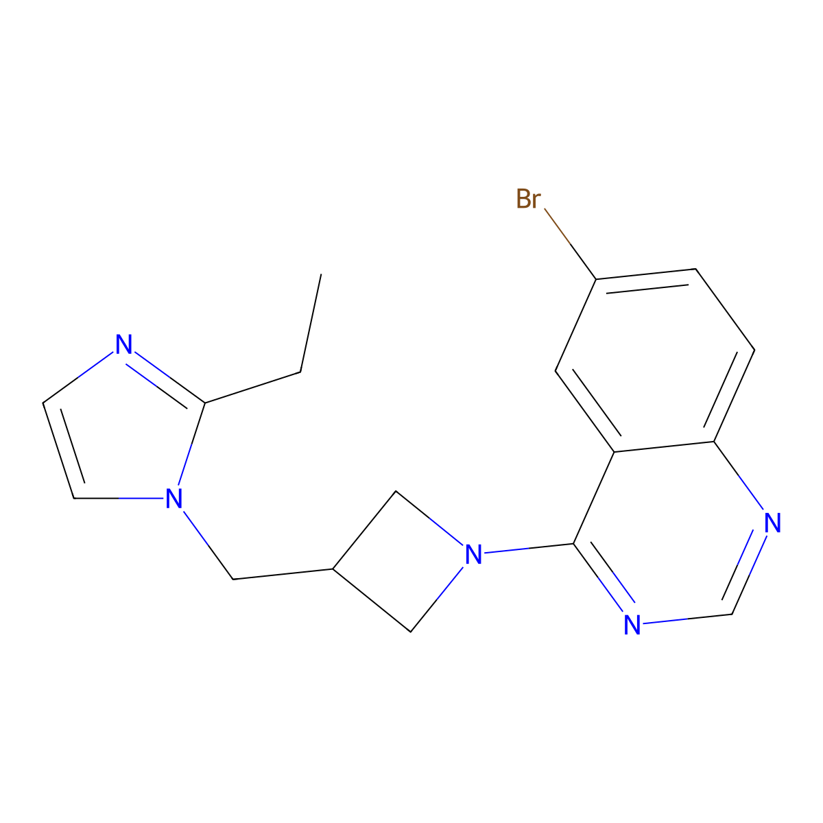 6-bromo-4-{3-[(2-ethyl-1H-imidazol-1-yl)methyl]azetidin-1-yl}quinazoline molecular structure, CAS 2742053-39-8