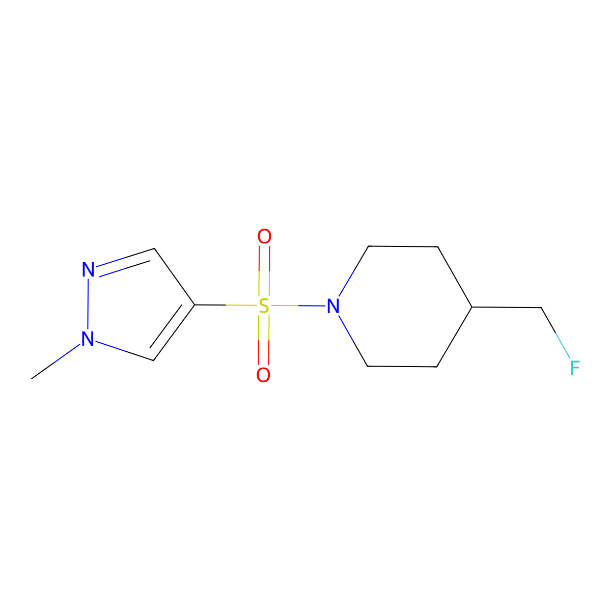 4-(fluoromethyl)-1-[(1-methyl-1H-pyrazol-4-yl)sulfonyl]piperidine molecular structure, CAS 2742053-40-1