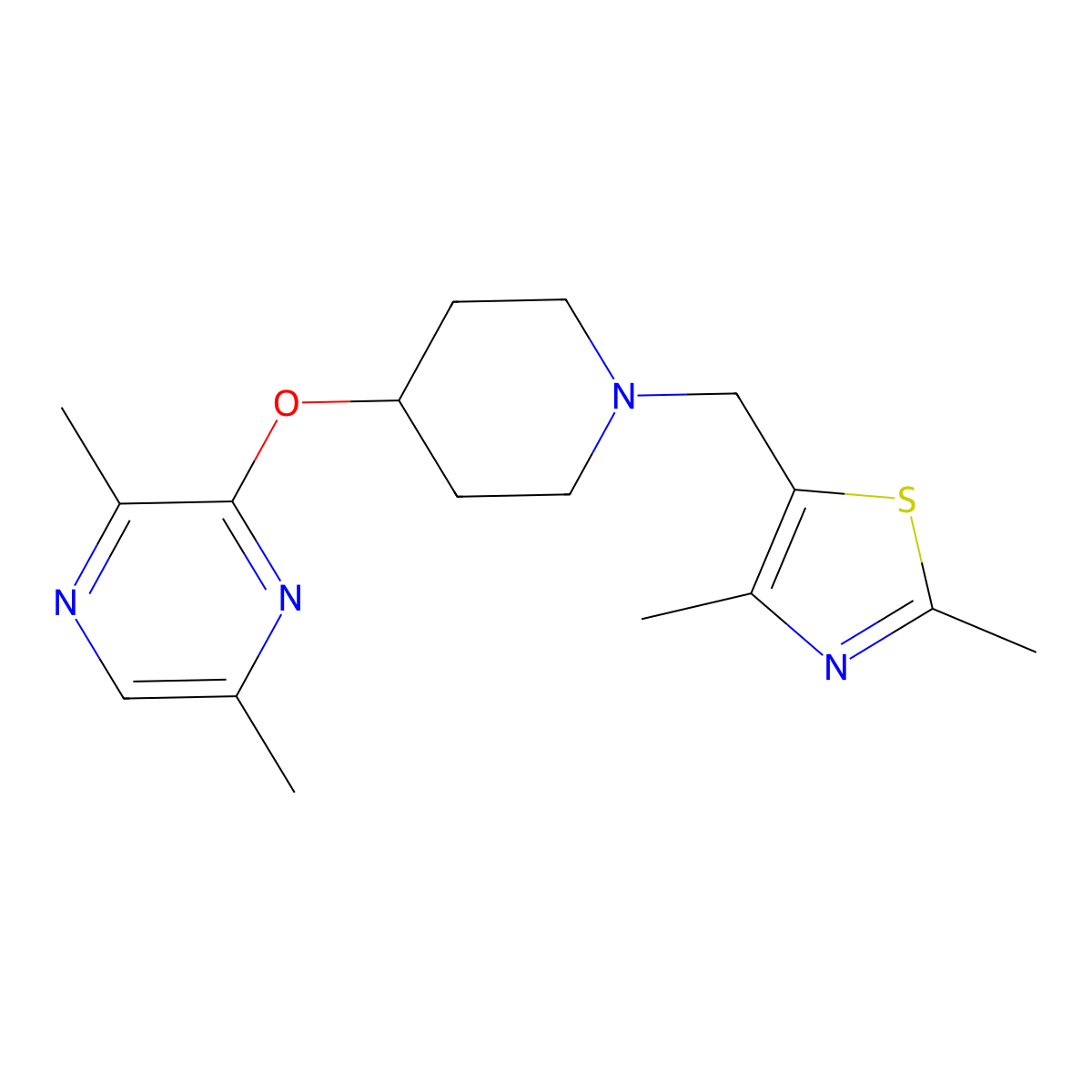3-({1-[(2,4-Dimethyl-1,3-thiazol-5-yl)methyl]piperidin-4-yl}oxy)-2,5-dimethylpyrazine molecular structure, CAS 2742053-41-2