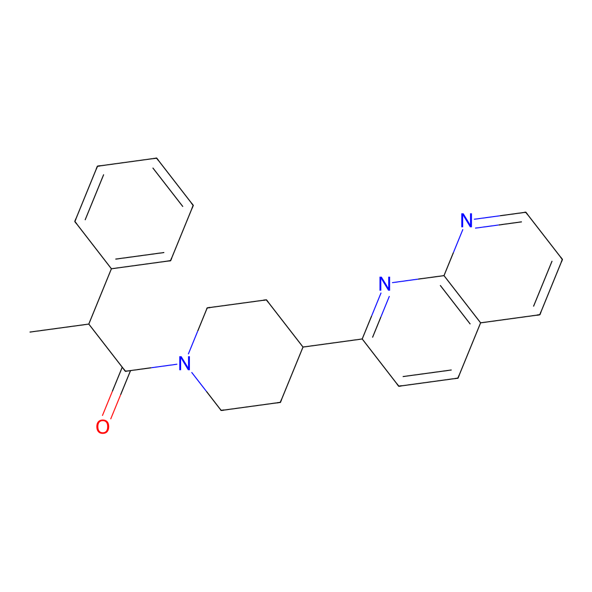1-[4-(1,8-Naphthyridin-2-yl)piperidin-1-yl]-2-phenylpropan-1-one molecular structure, CAS 2742053-42-3