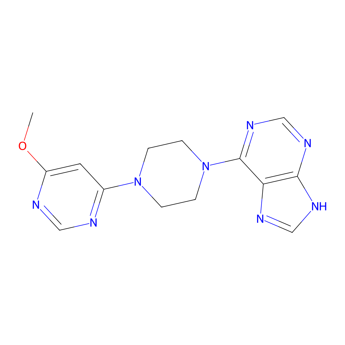 6-[4-(6-methoxypyrimidin-4-yl)piperazin-1-yl]-9H-purine molecular structure, CAS 2742053-44-5