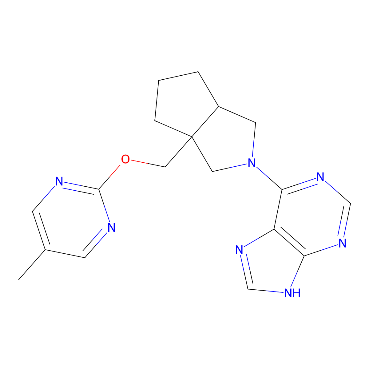 6-(3a-{[(5-methylpyrimidin-2-yl)oxy]methyl}-octahydrocyclopenta[c]pyrrol-2-yl)-9H-purine molecular structure, CAS 2742053-46-7