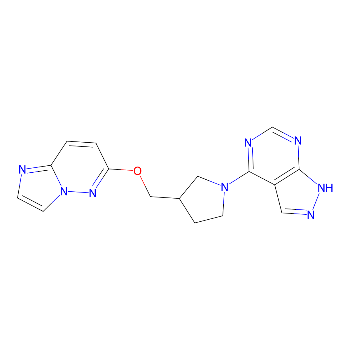 3-({imidazo[1,2-b]pyridazin-6-yloxy}methyl)-1-{1H-pyrazolo[3,4-d]pyrimidin-4-yl}pyrrolidine molecular structure, CAS 2742053-47-8