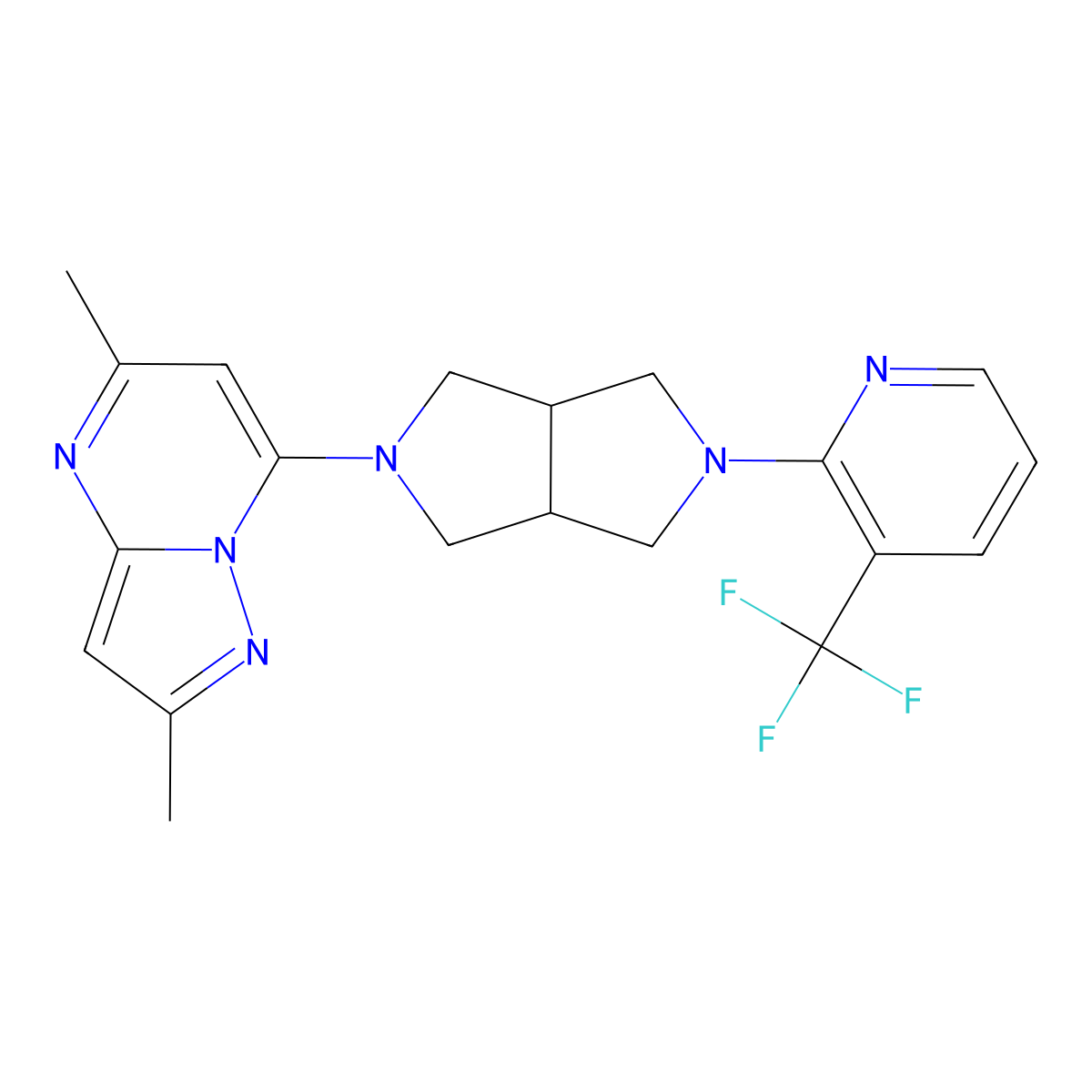 2-(5-{2,5-Dimethylpyrazolo[1,5-a]pyrimidin-7-yl}-octahydropyrrolo[3,4-c]pyrrol-2-yl)-3-(trifluoromethyl)pyridine molecular structure, CAS 2742053-53-6