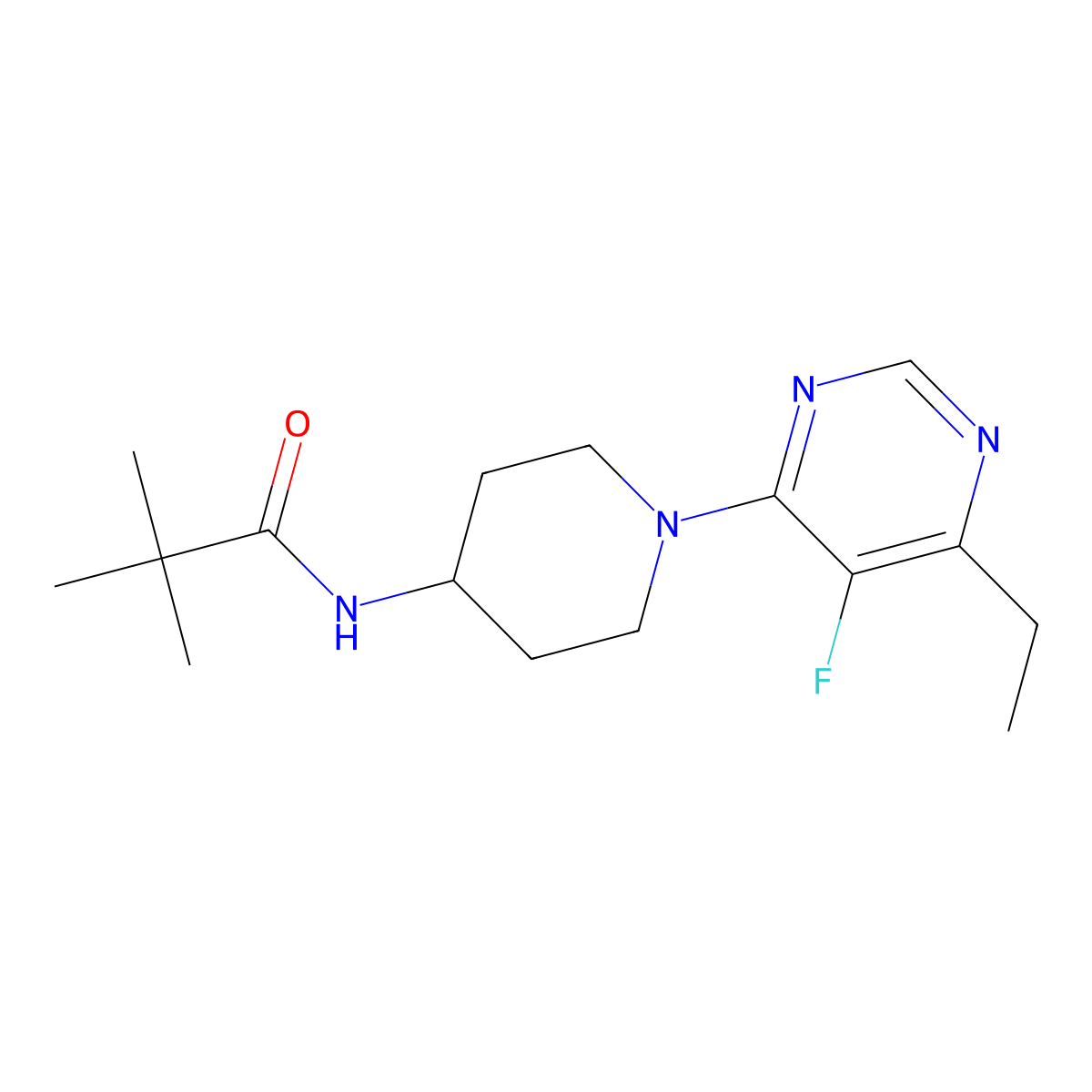 N-[1-(6-ethyl-5-fluoropyrimidin-4-yl)piperidin-4-yl]-2,2-dimethylpropanamide molecular structure, CAS 2742053-54-7