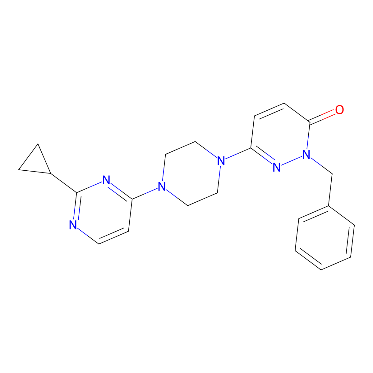 2-Benzyl-6-[4-(2-cyclopropylpyrimidin-4-yl)piperazin-1-yl]-2,3-dihydropyridazin-3-one molecular structure, CAS 2742053-62-7