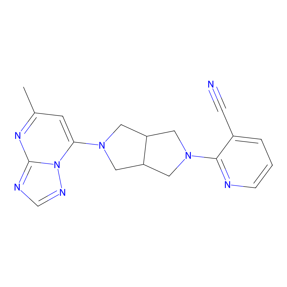 2-(5-{5-Methyl-[1,2,4]triazolo[1,5-a]pyrimidin-7-yl}-octahydropyrrolo[3,4-c]pyrrol-2-yl)pyridine-3-carbonitrile molecular structure, CAS 2742053-64-9