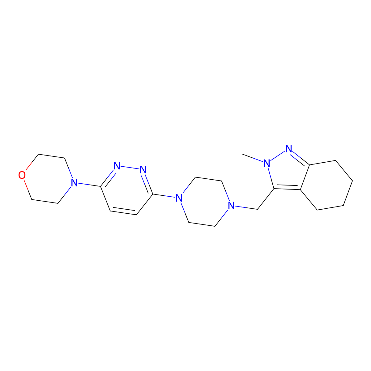 2-methyl-3-({4-[6-(morpholin-4-yl)pyridazin-3-yl]piperazin-1-yl}methyl)-4,5,6,7-tetrahydro-2H-indazole molecular structure, CAS 2742053-65-0