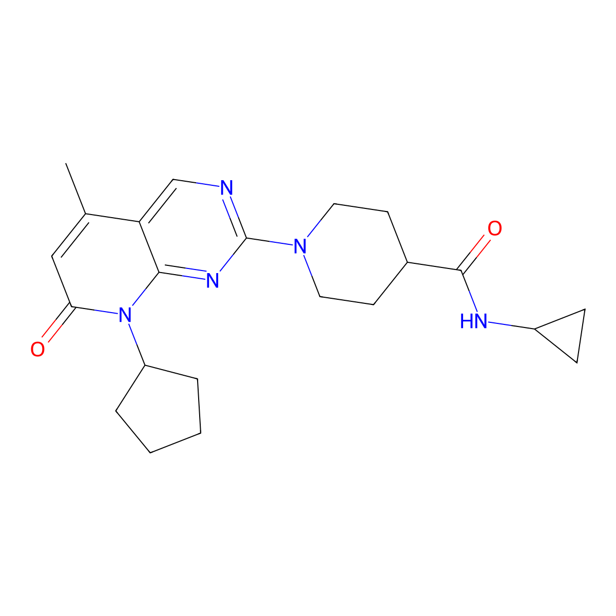 1-{8-cyclopentyl-5-methyl-7-oxo-7H,8H-pyrido[2,3-d]pyrimidin-2-yl}-N-cyclopropylpiperidine-4-carboxamide molecular structure, CAS 2742053-70-7