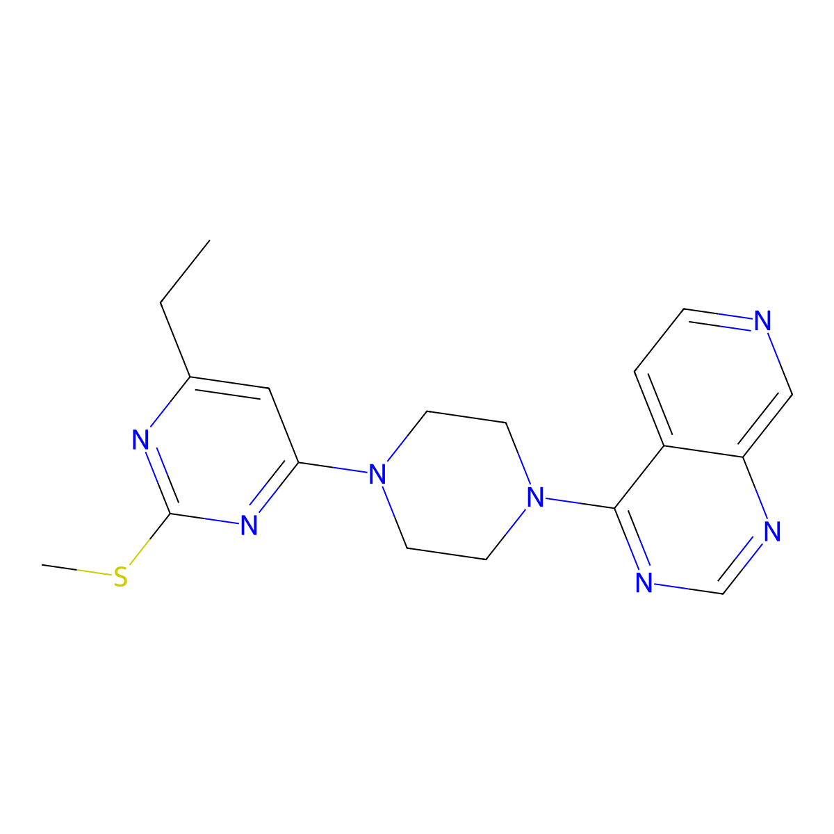 4-Ethyl-2-(methylsulfanyl)-6-(4-{pyrido[3,4-d]pyrimidin-4-yl}piperazin-1-yl)pyrimidine molecular structure, CAS 2742053-75-2