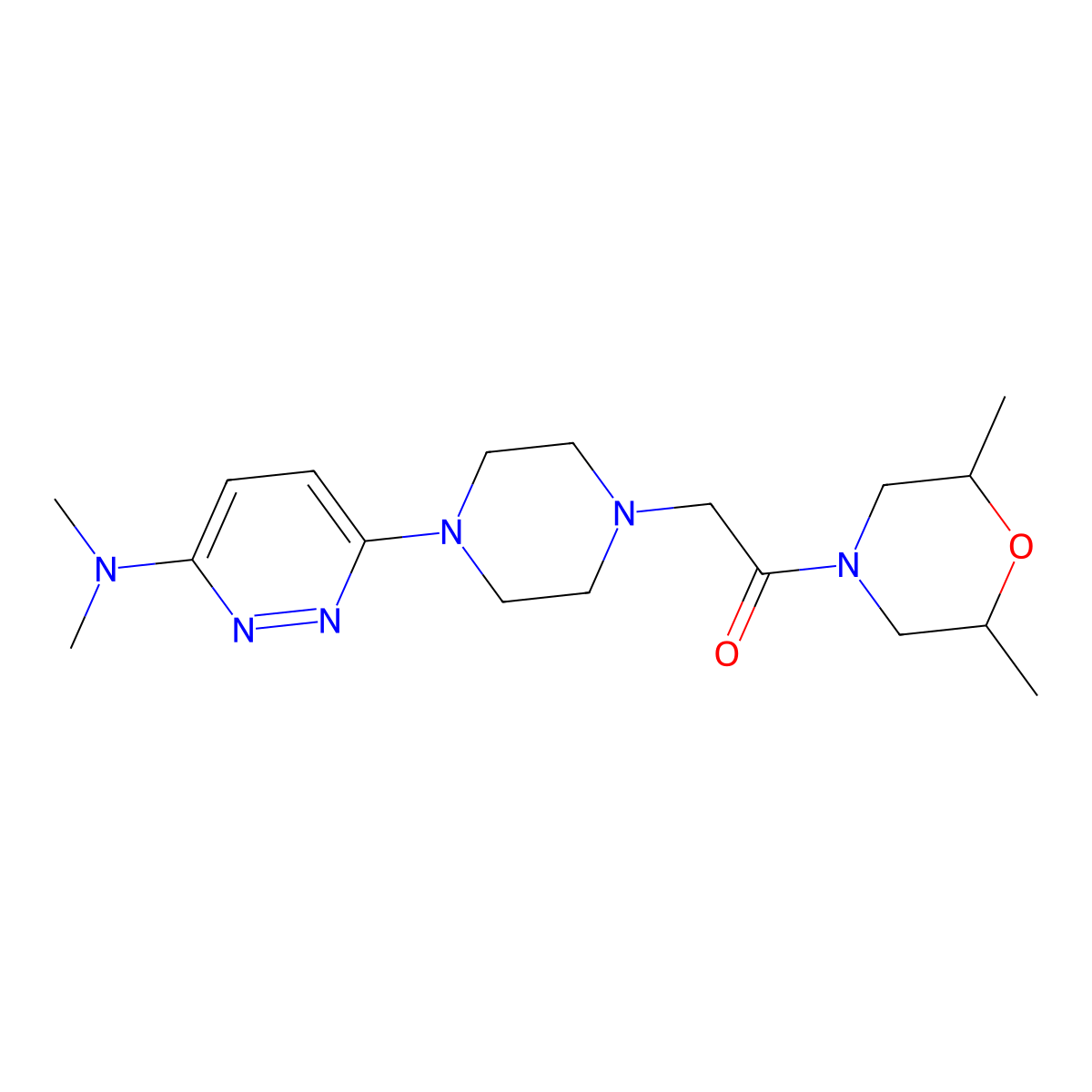 2-{4-[6-(Dimethylamino)pyridazin-3-yl]piperazin-1-yl}-1-(2,6-dimethylmorpholin-4-yl)ethan-1-one molecular structure, CAS 2742053-77-4